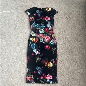 Ted Baker Black Floral Midi Dress
